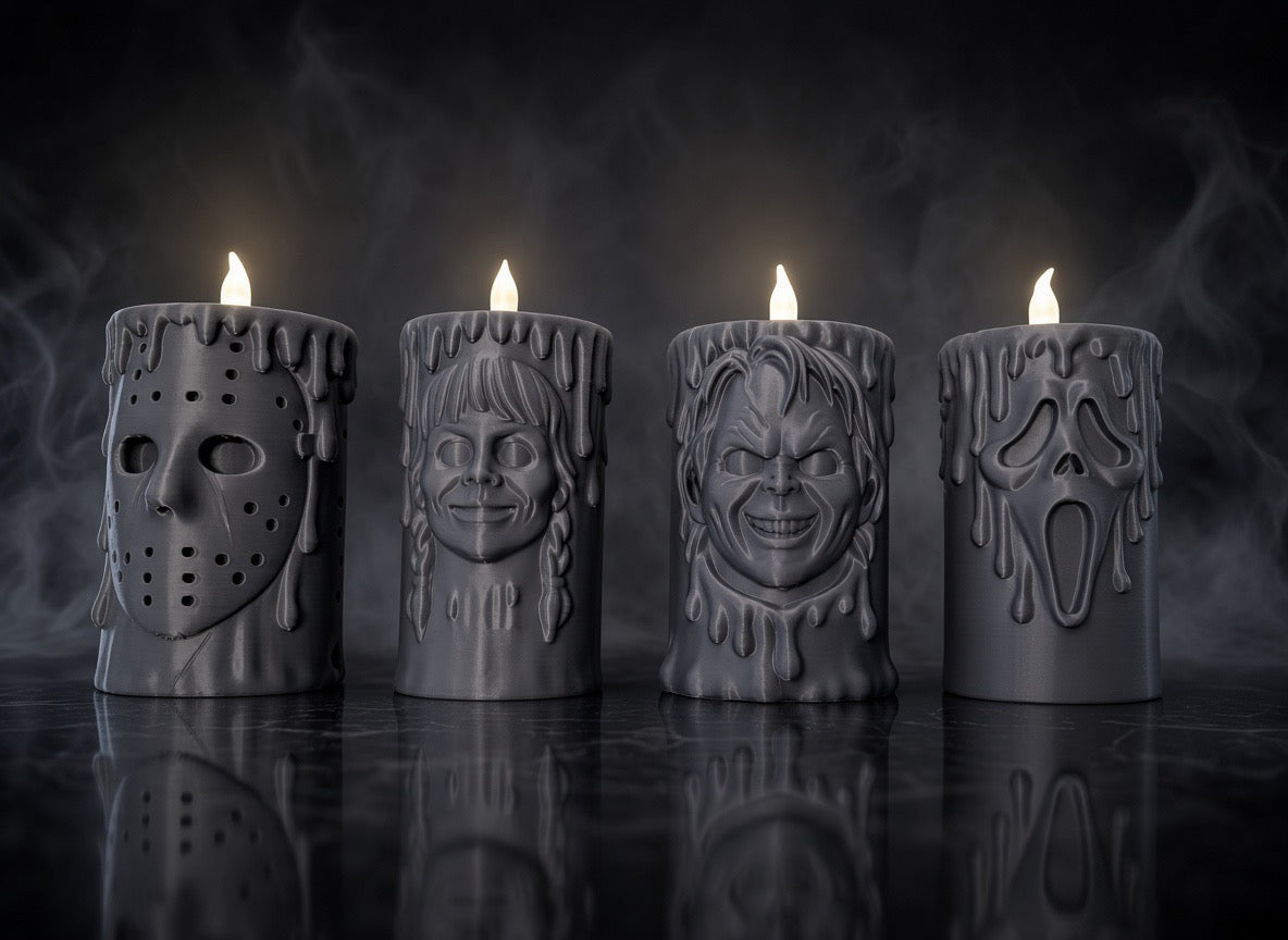 Horror Tealight Holders Set of 4  | Halloween Decor | Spooky Candle Holders | Horror Home Decor | LED Tealight Gift